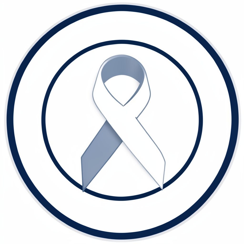Emblema circular del Encuentro Memoria Verdad y Justicia, fondo blanco con borde azul oscuro y la silueta de un pañuelo