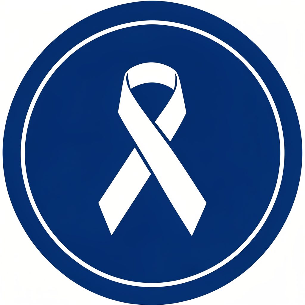 Emblema circular con fondo azul profundo y la silueta de un pañuelo blanco, símbolo de memoria y justicia